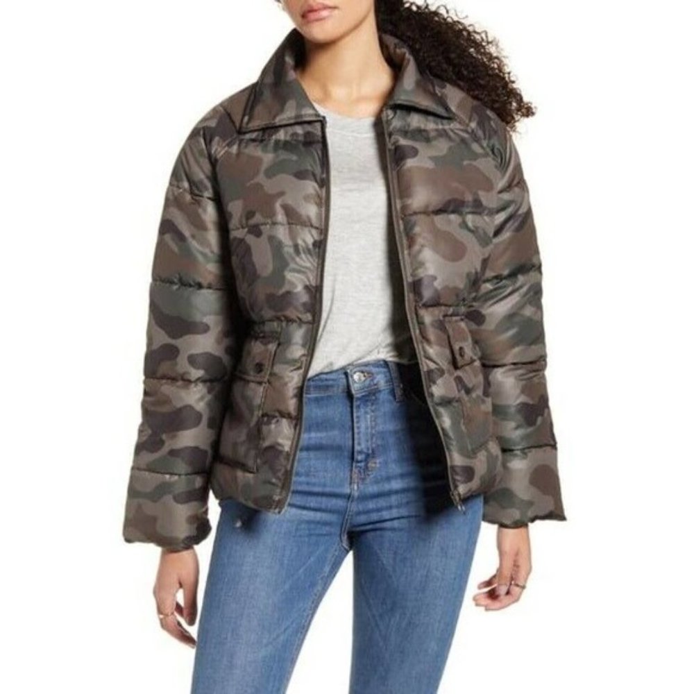 NWT Nordstrom BP Camo Print Puffer Jacket Full Zip Size XXS NEW